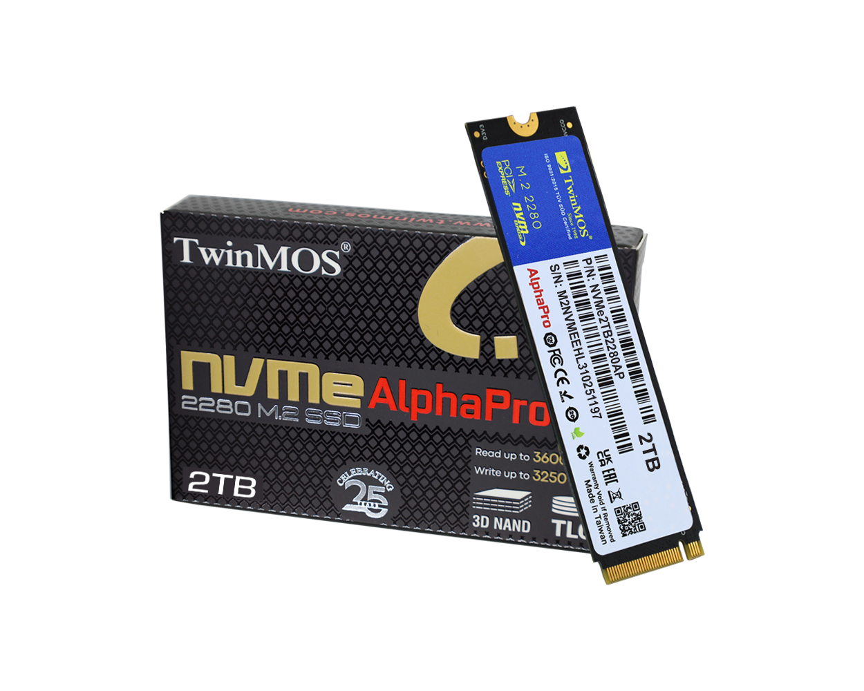 TWINMOS NVMe2TB2280AP AlphaPro M.2 2TB (3600/3250MB/s) PCIe + NVMe (3D NAND) SSD Disk (22x80MM)