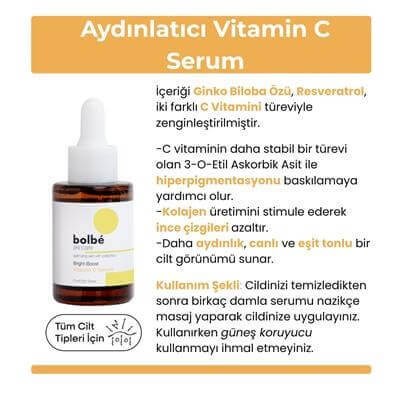 Aydınlatıcı, Cilt Tonu Eşitleyici Leke ve Kırışıklık Karşıtı %6 C Vitamini Serumu - 30 ml
