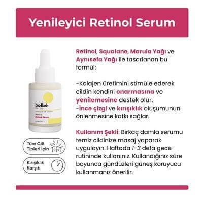 Kırışıklık Karşıtı, Sıkılaştırıcı ve Yenileyici Retinol (A Vitamini) Gece Serumu - 30 ml