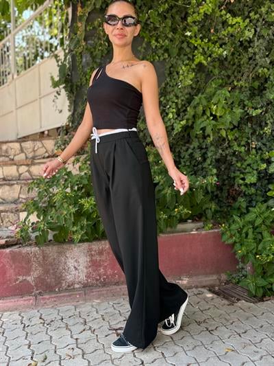 Siyah Kumaş Boxer Detaylı Pantolon