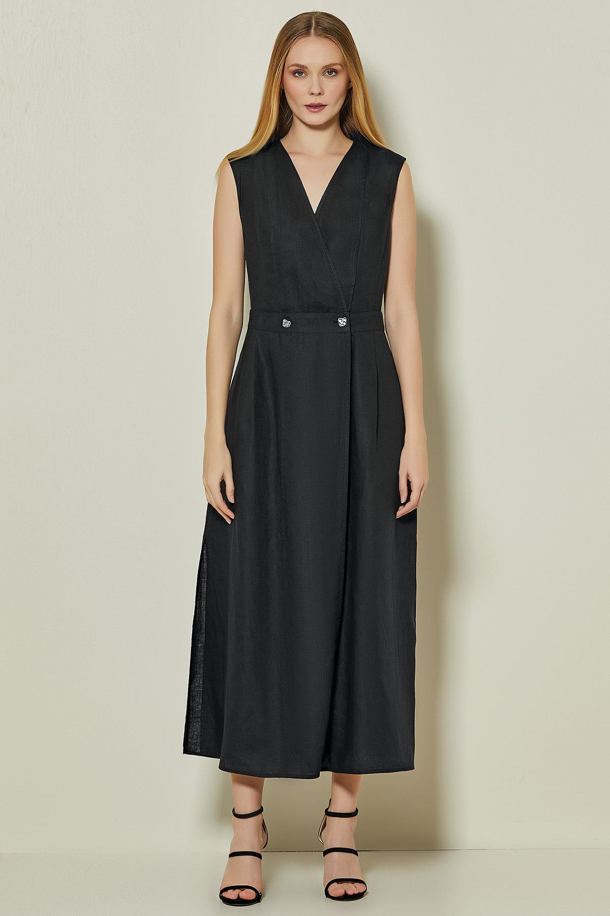 Wrap Black Linen Dress