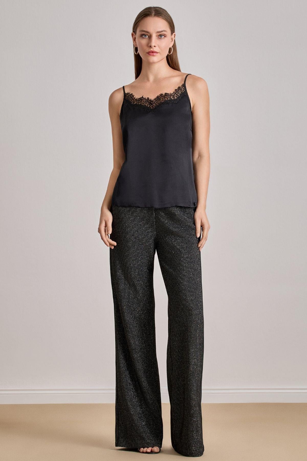 Strappy Black Satin T-Shirt