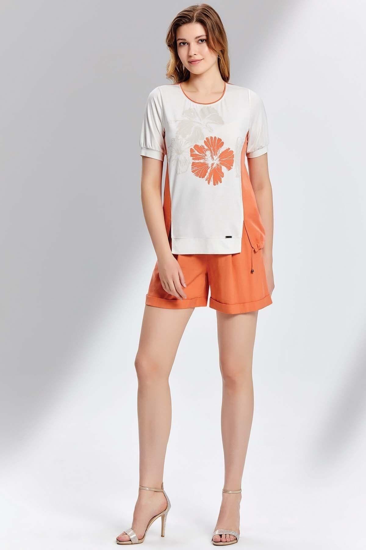 Drawstring Detailed Coral Tencel Shorts