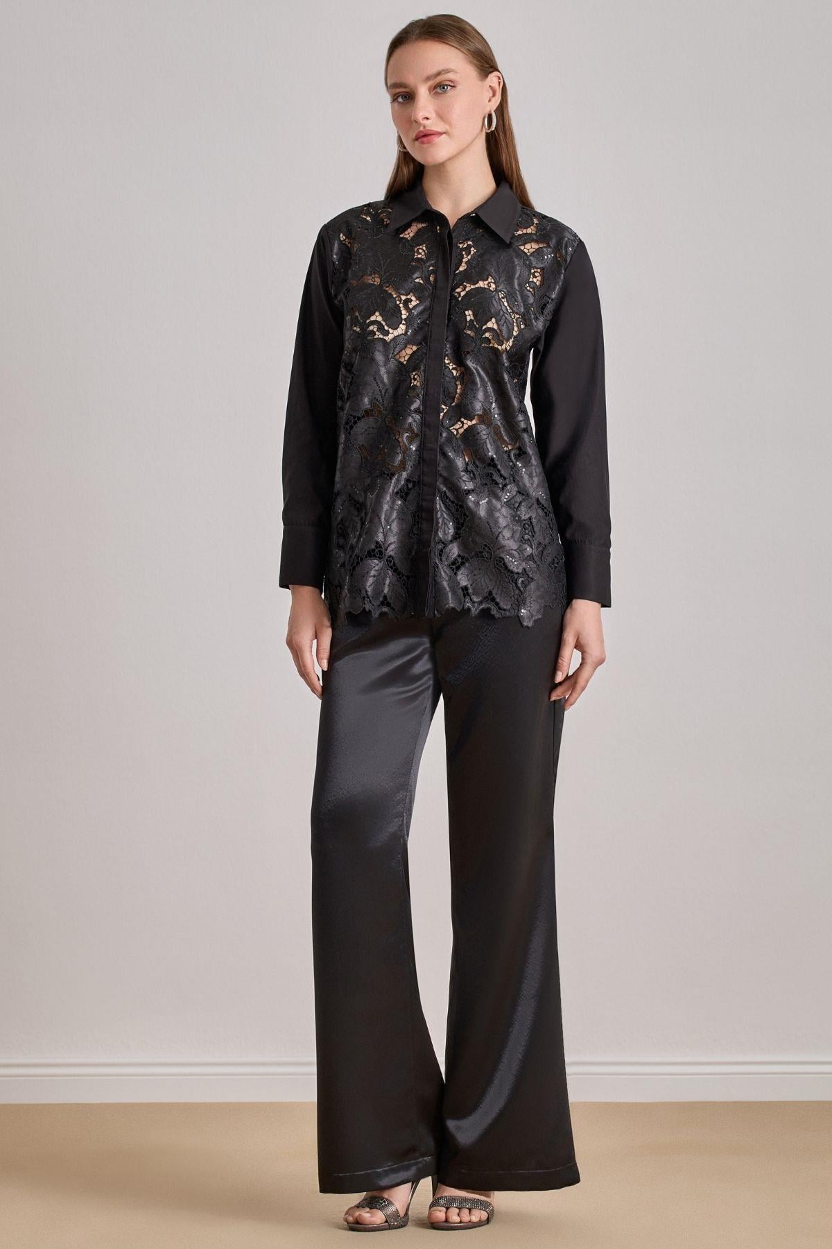 Below-Hip Black Poplin Shirt