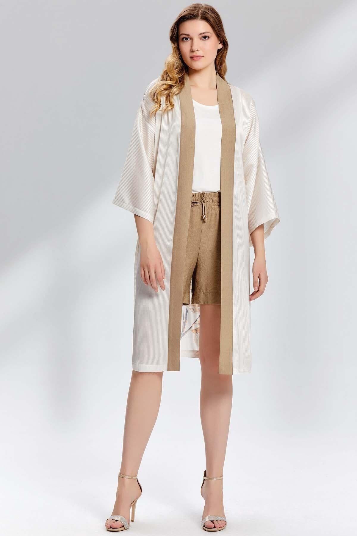 Belted Ecru Woven Kimono