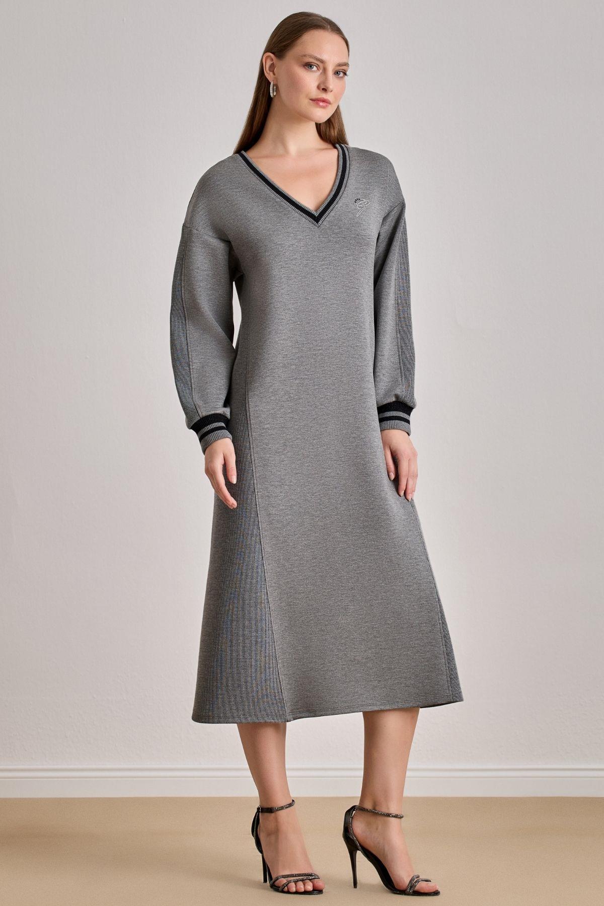 Ankle-Length Grey Knit Dress