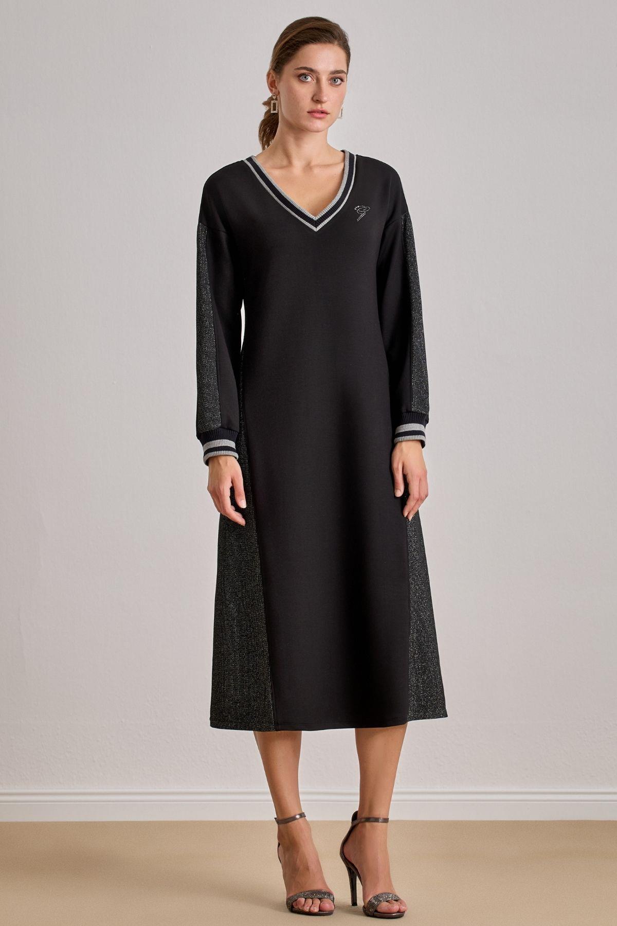 Ankle-Length Black Knit Dress