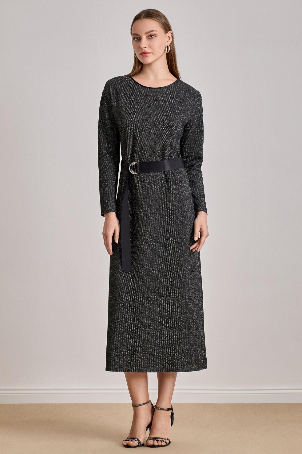 Ankle-Length Black Shimmery/Glitter Dress