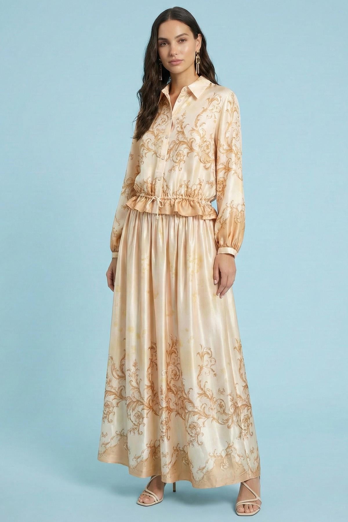 Ankle-Length Salmon Viscose Skirt