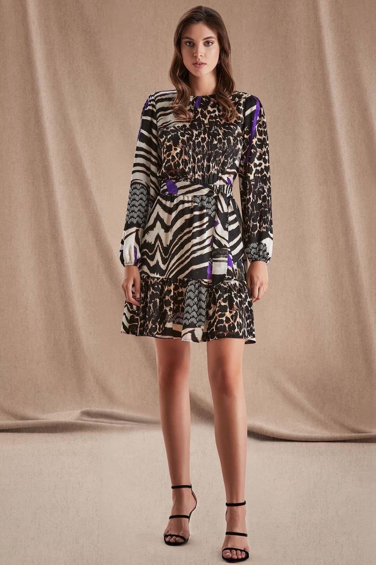 Crew Neck Black Satin Dress