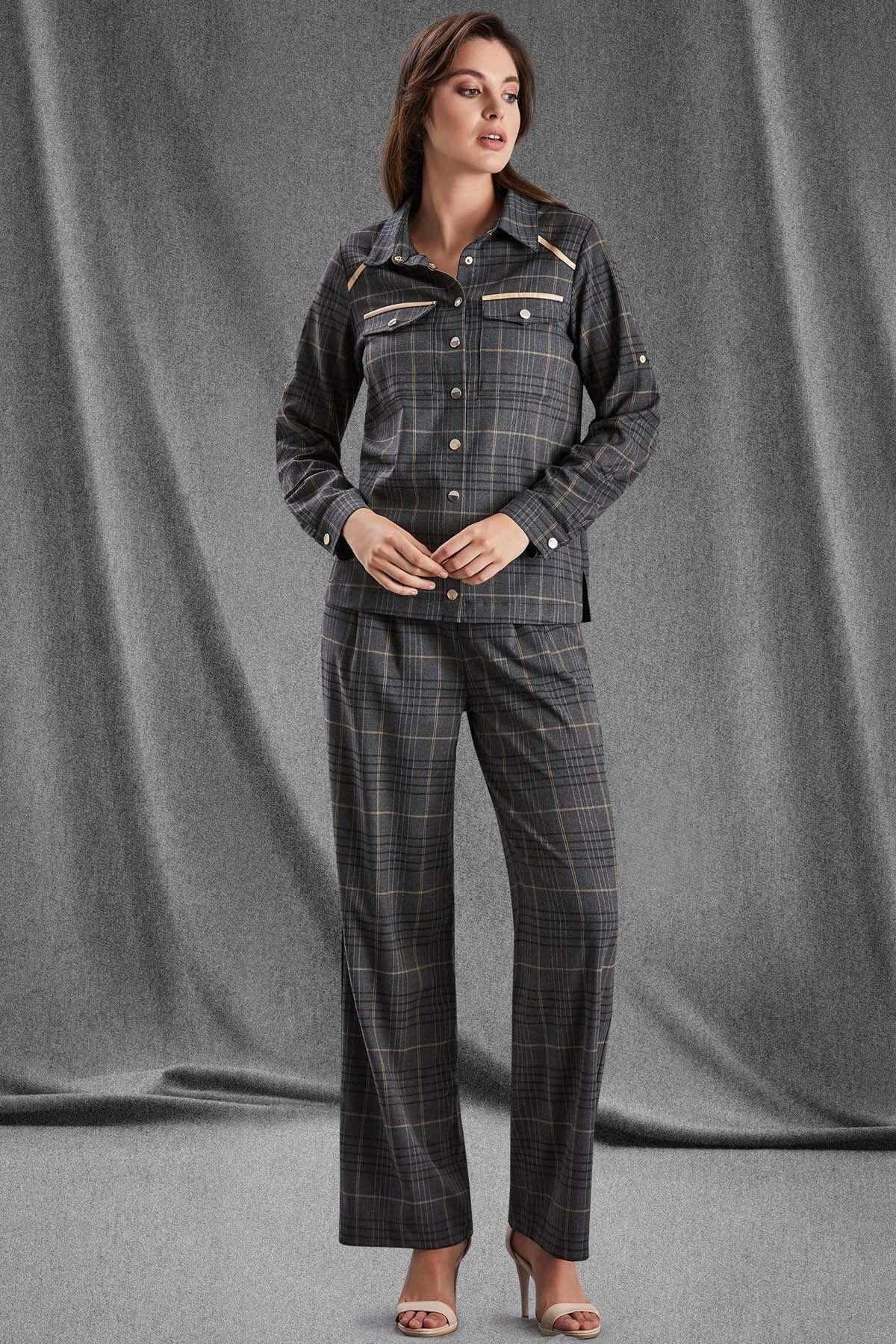 Wide Leg Anthracite Woven Trousers