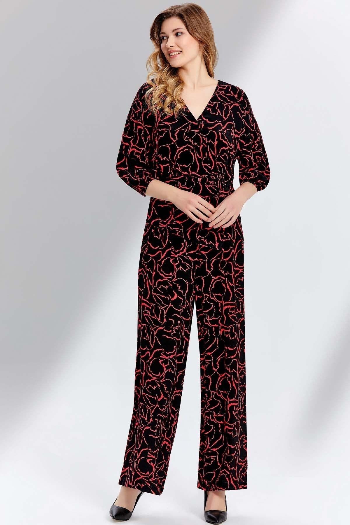 Wide Leg Black Patterned Trousers