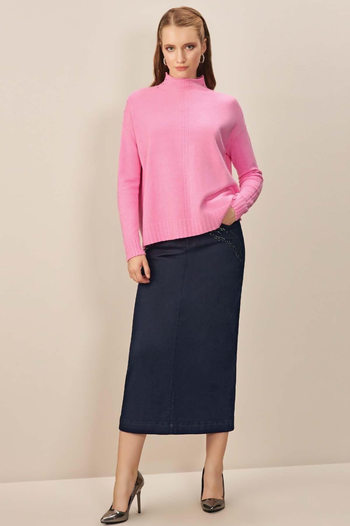 Bell-Shaped Navy Denim Skirt