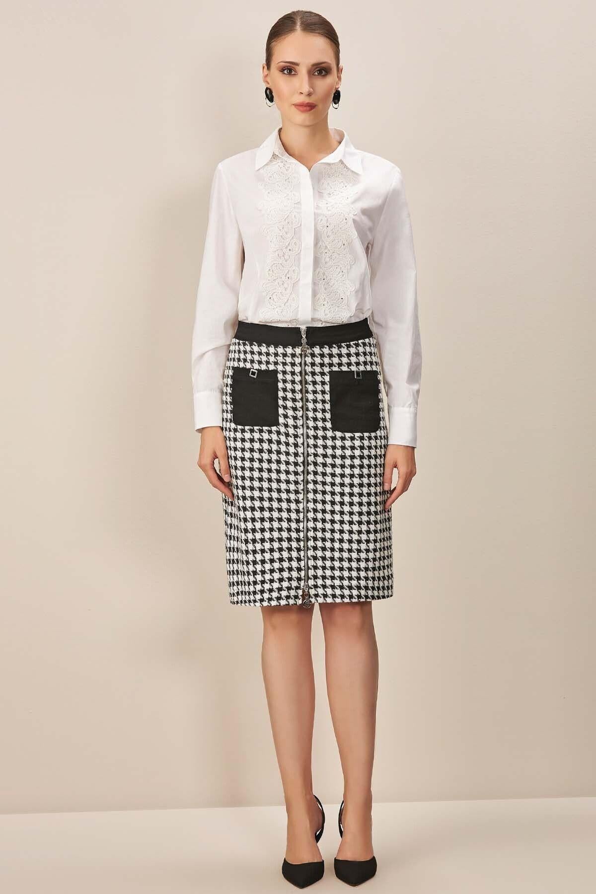 Bell-Shaped Black Tweed Skirt