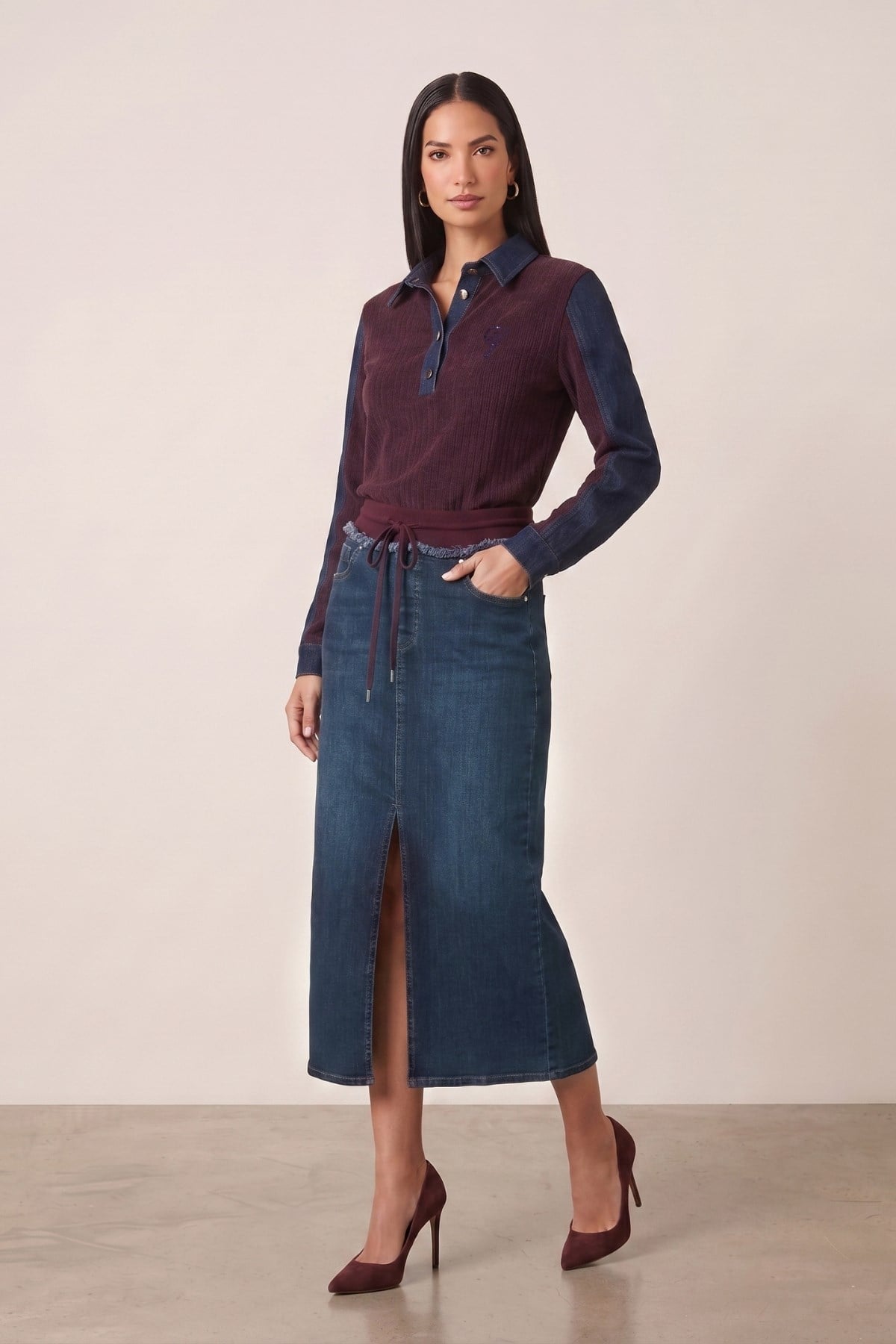 Casual Bordo Örme Bluz
