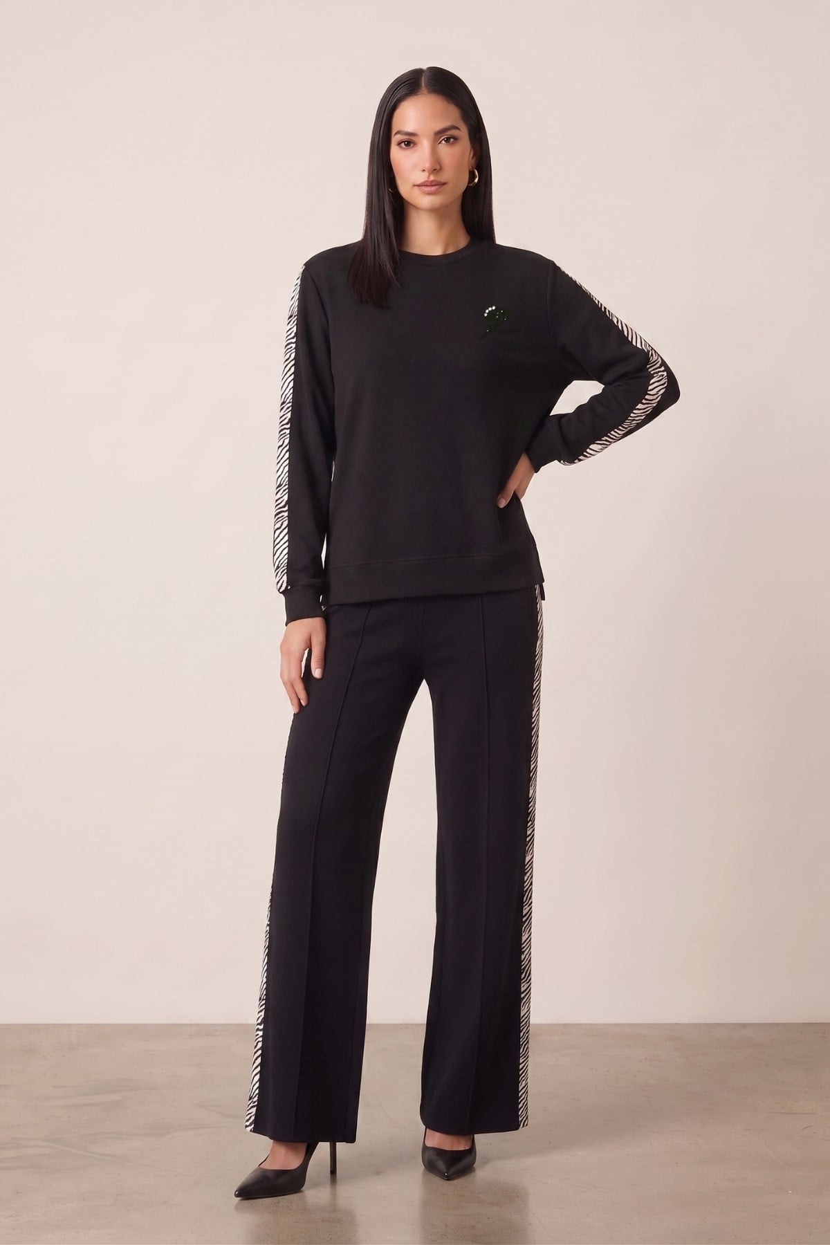 Casual Siyah Örme Sweatshirt