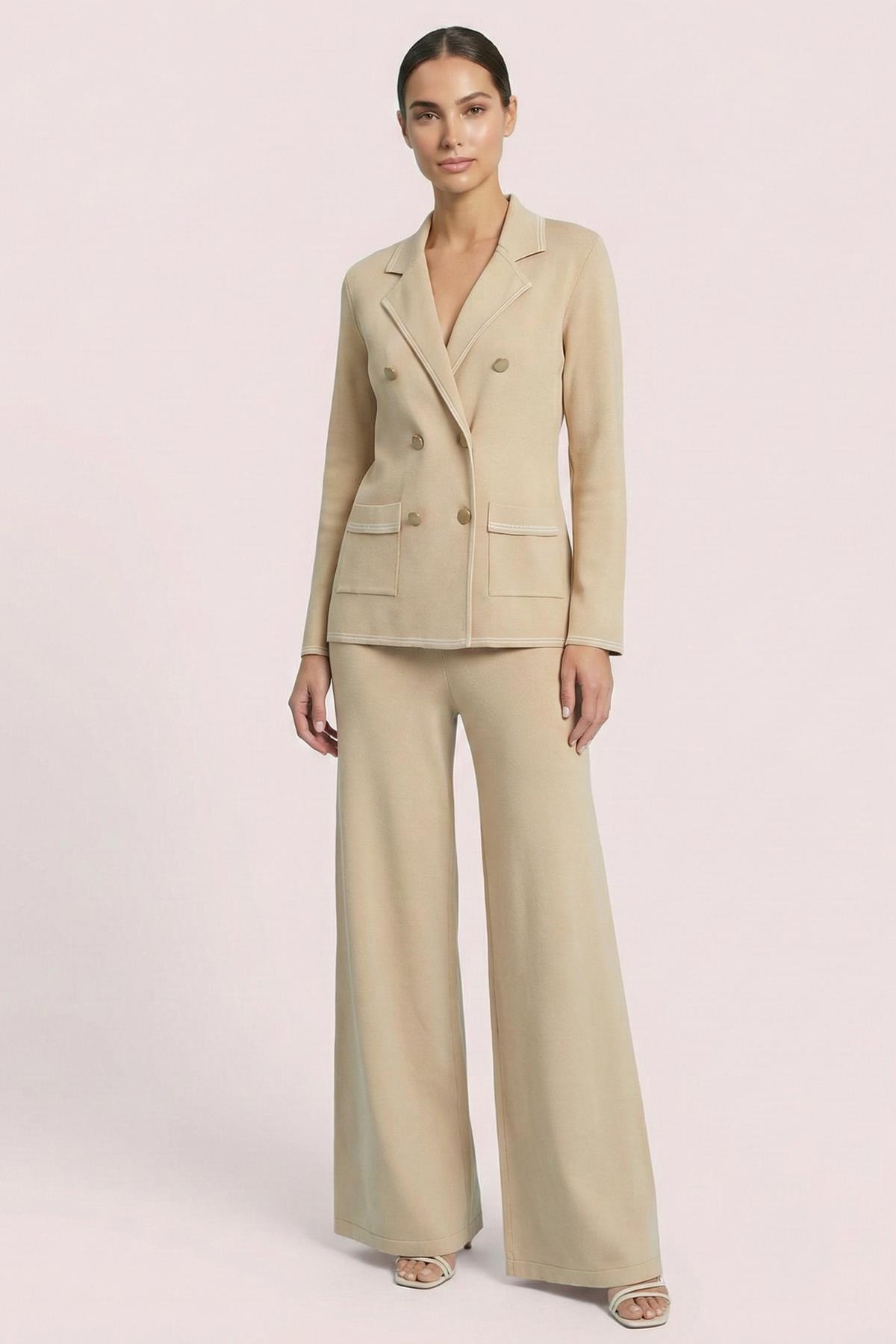 Beige Knit Jacket with Pockets