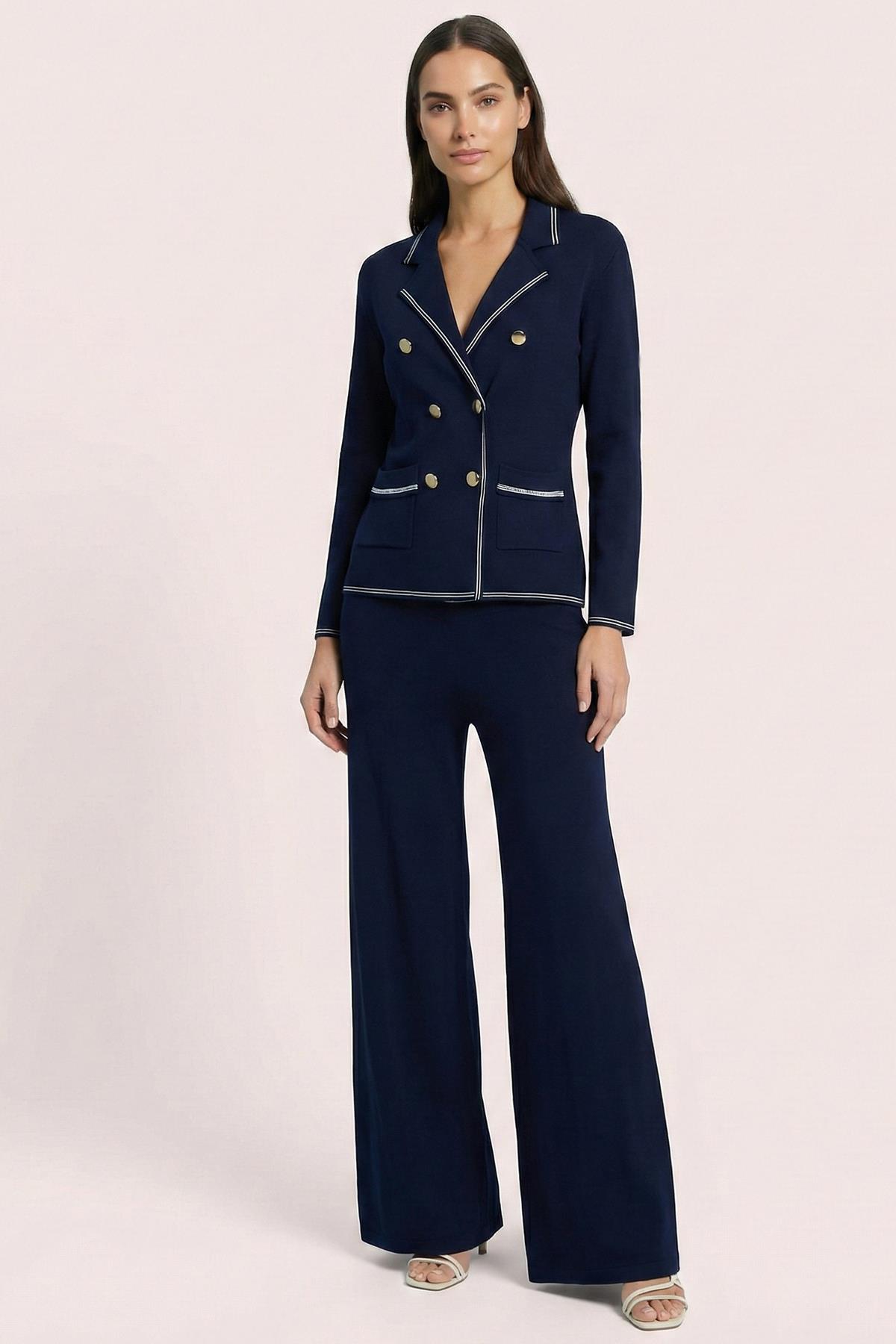 Navy Blue Knit Jacket with Pockets