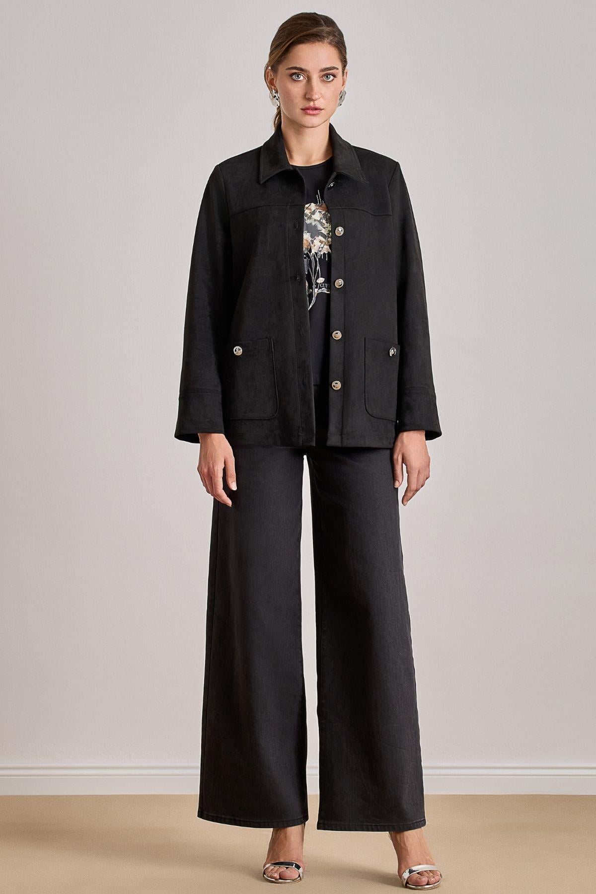 Pocketed Black Suede Jacket