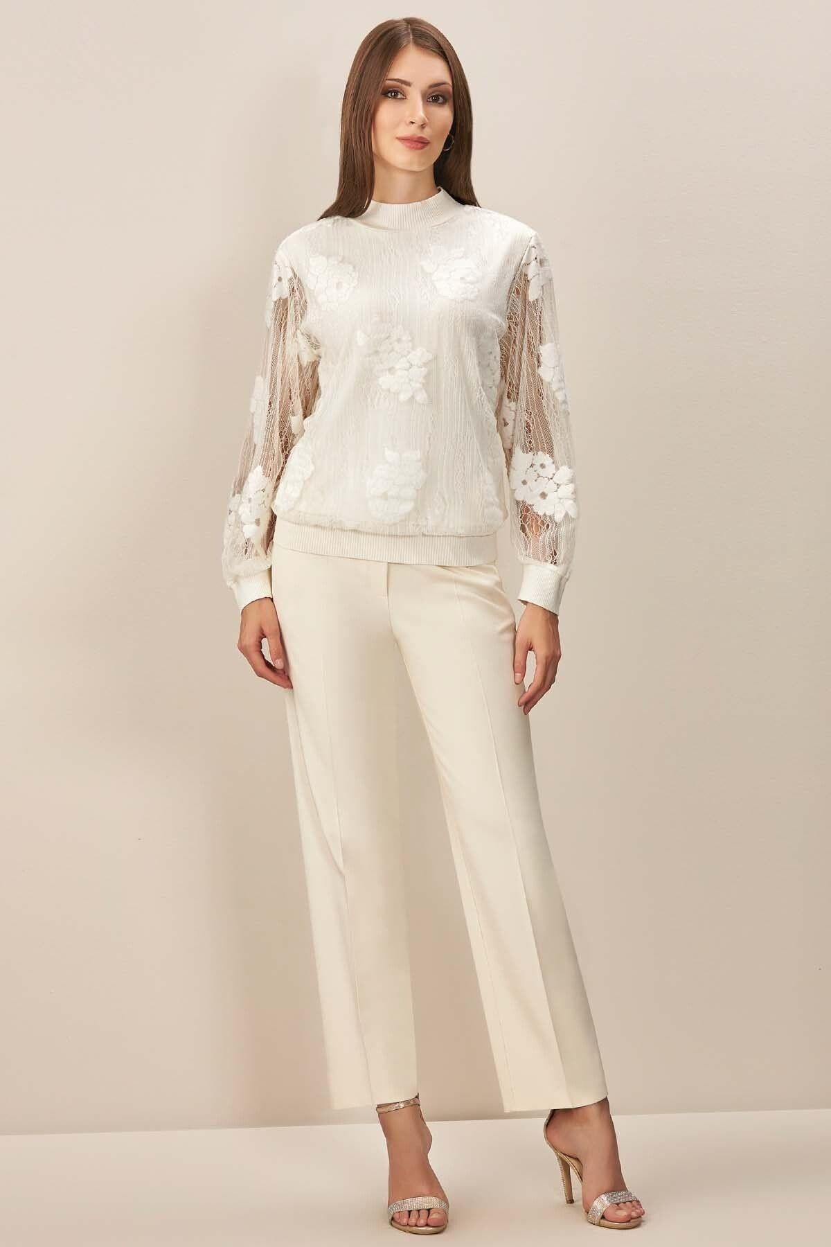 Cigarette Ecru Woven Trousers