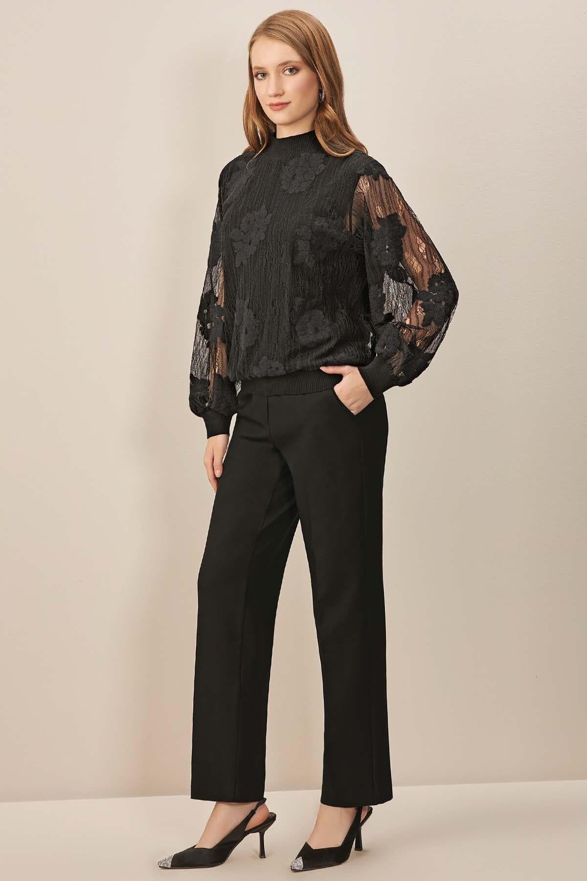 Cigarette Siyah Dokuma Pantolon