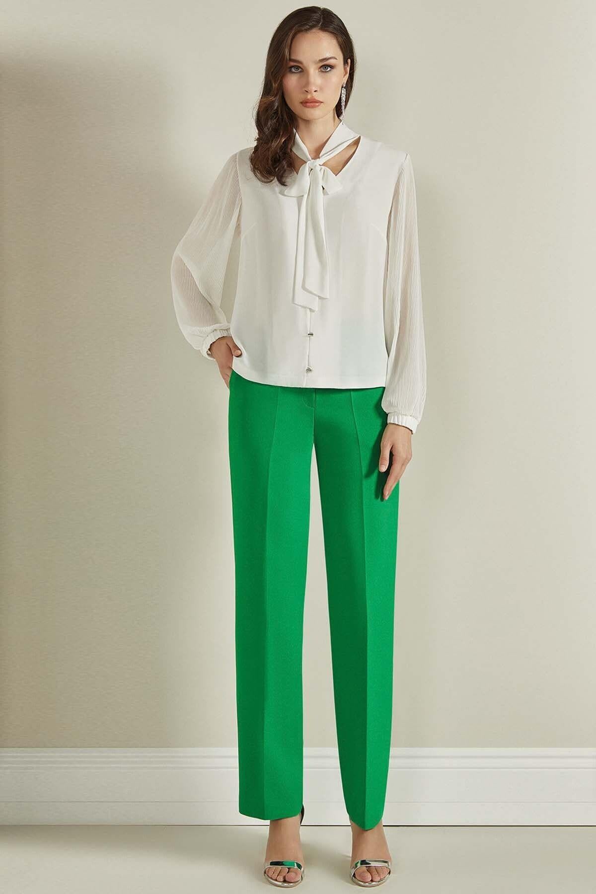 Cigarette Green Woven Trousers