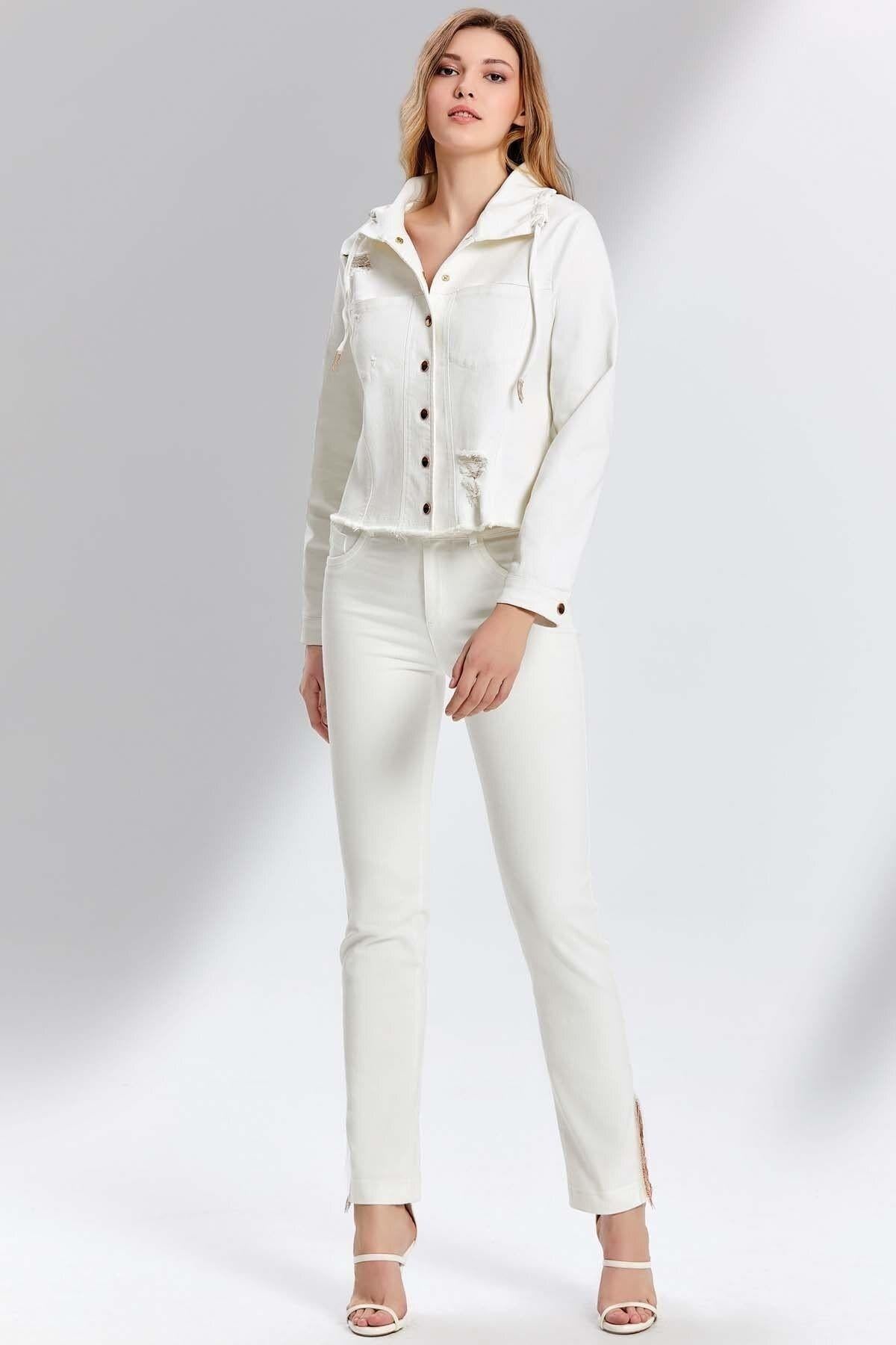 Narrow Leg Ecru Cotton Trousers