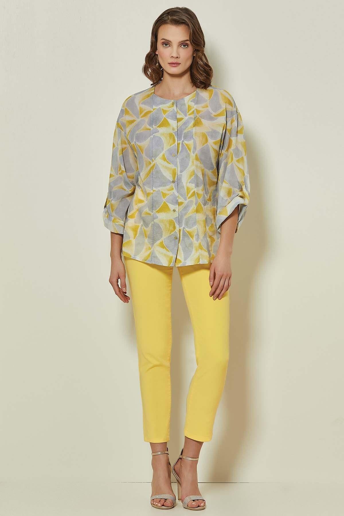 Narrow Leg Yellow Cotton Trousers