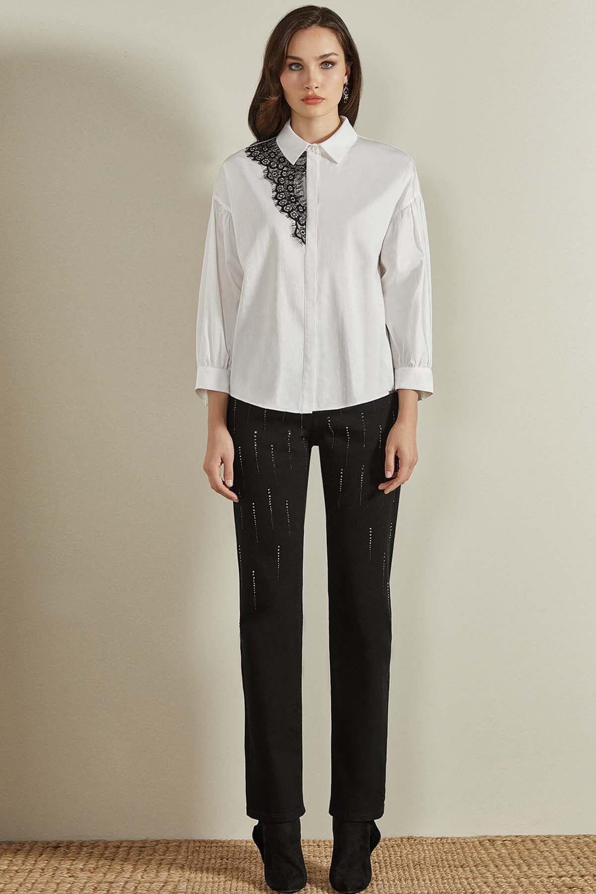 Narrow Leg Black Denim Trousers