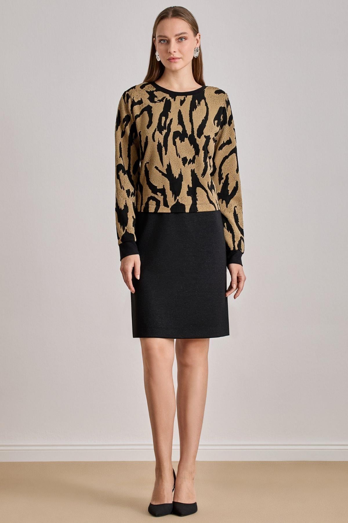 Knee-Length Multi-Color Jacquard Dress