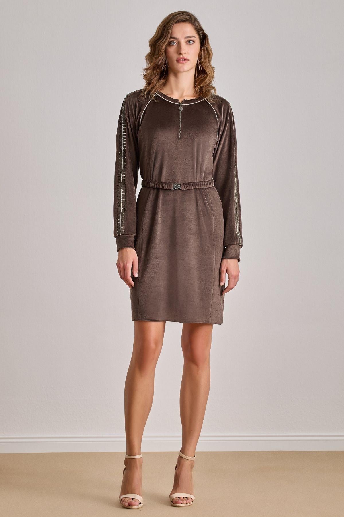 Above-Knee Brown Velvet Dress
