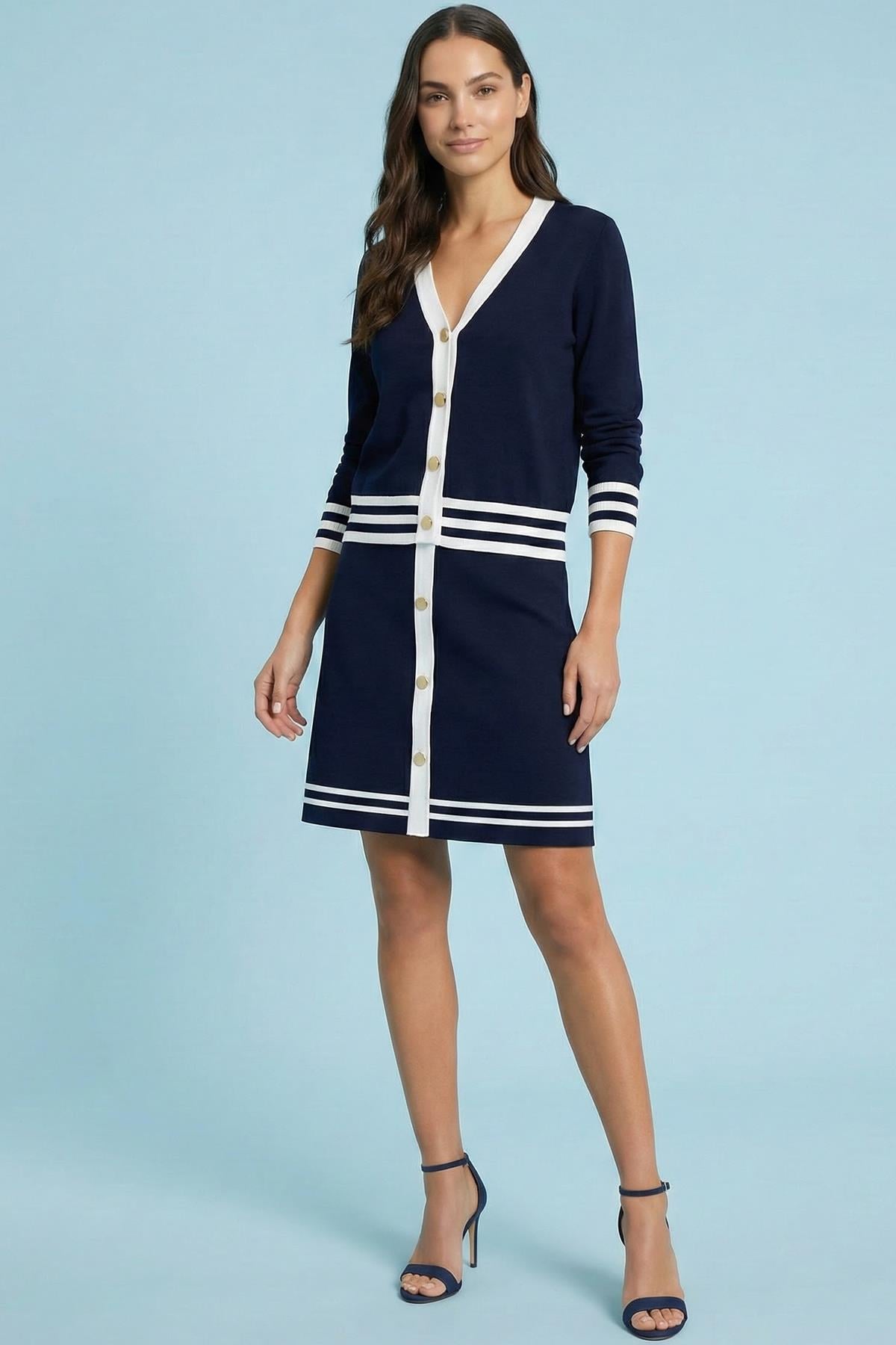 Knee-Length Navy Knit Skirt