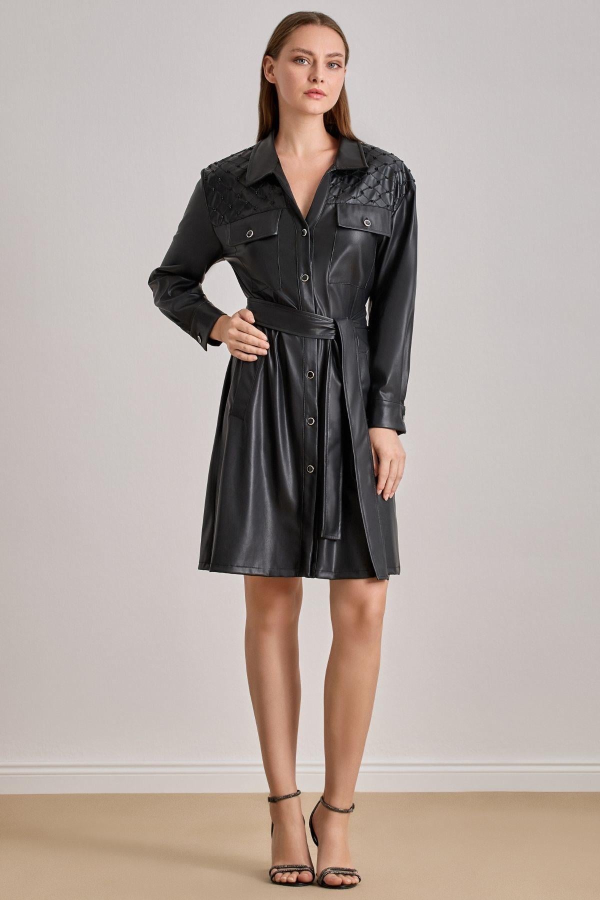 Above-Knee Black Leather Dress