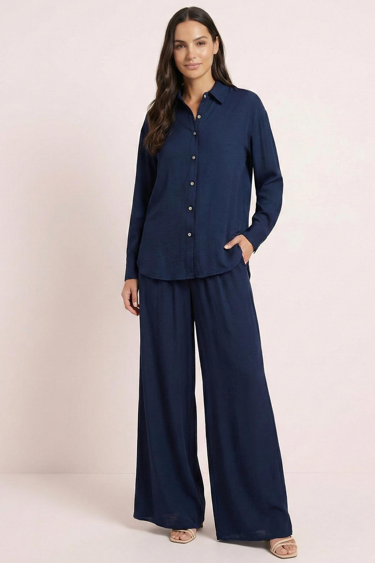 Flowy Navy Satin Shirt