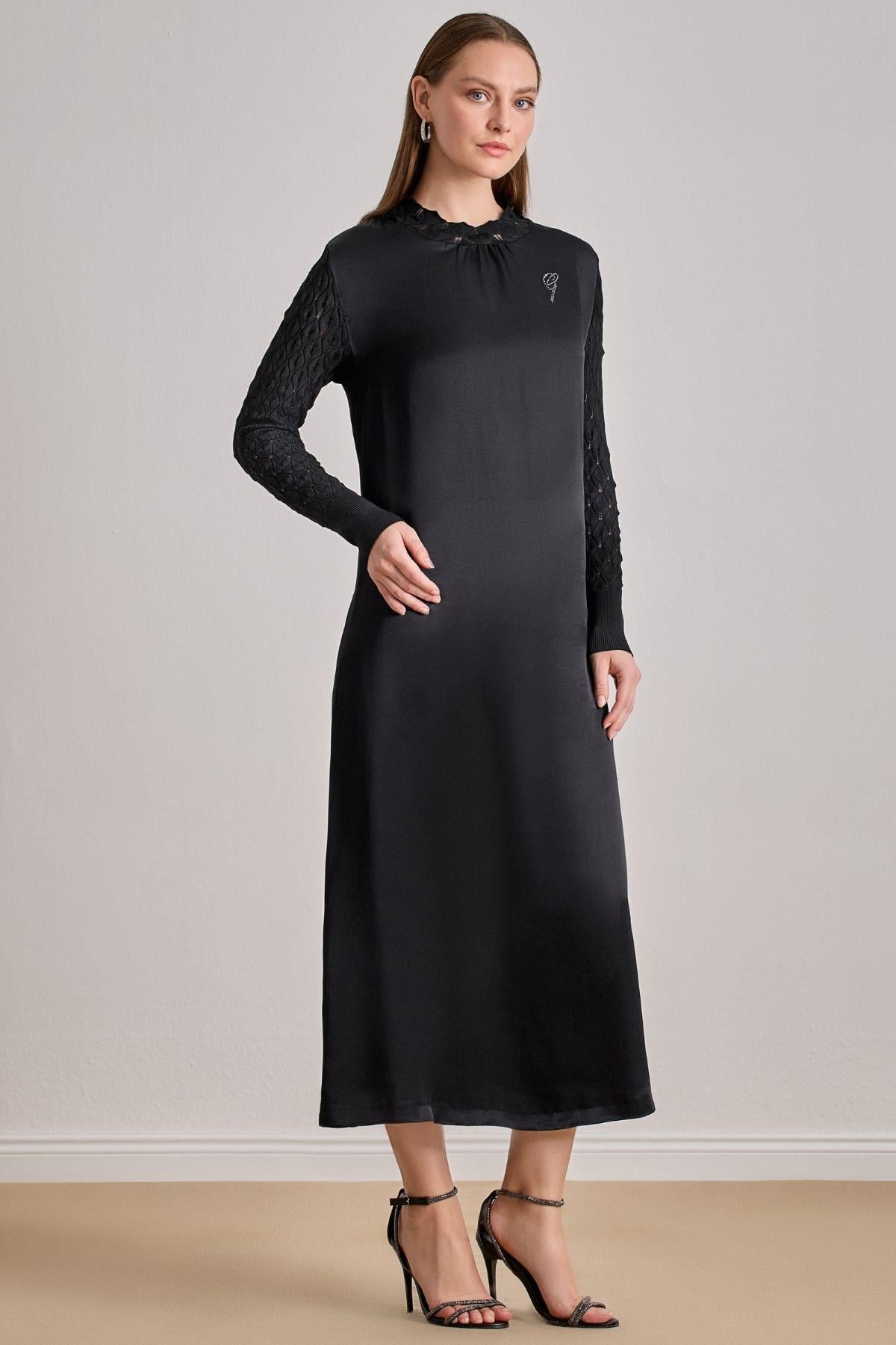 Drapey Black Satin Dress