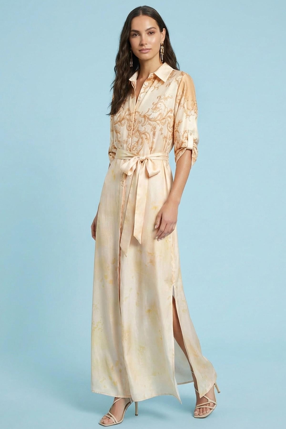 Dökümlü Somon Viskon Elbise