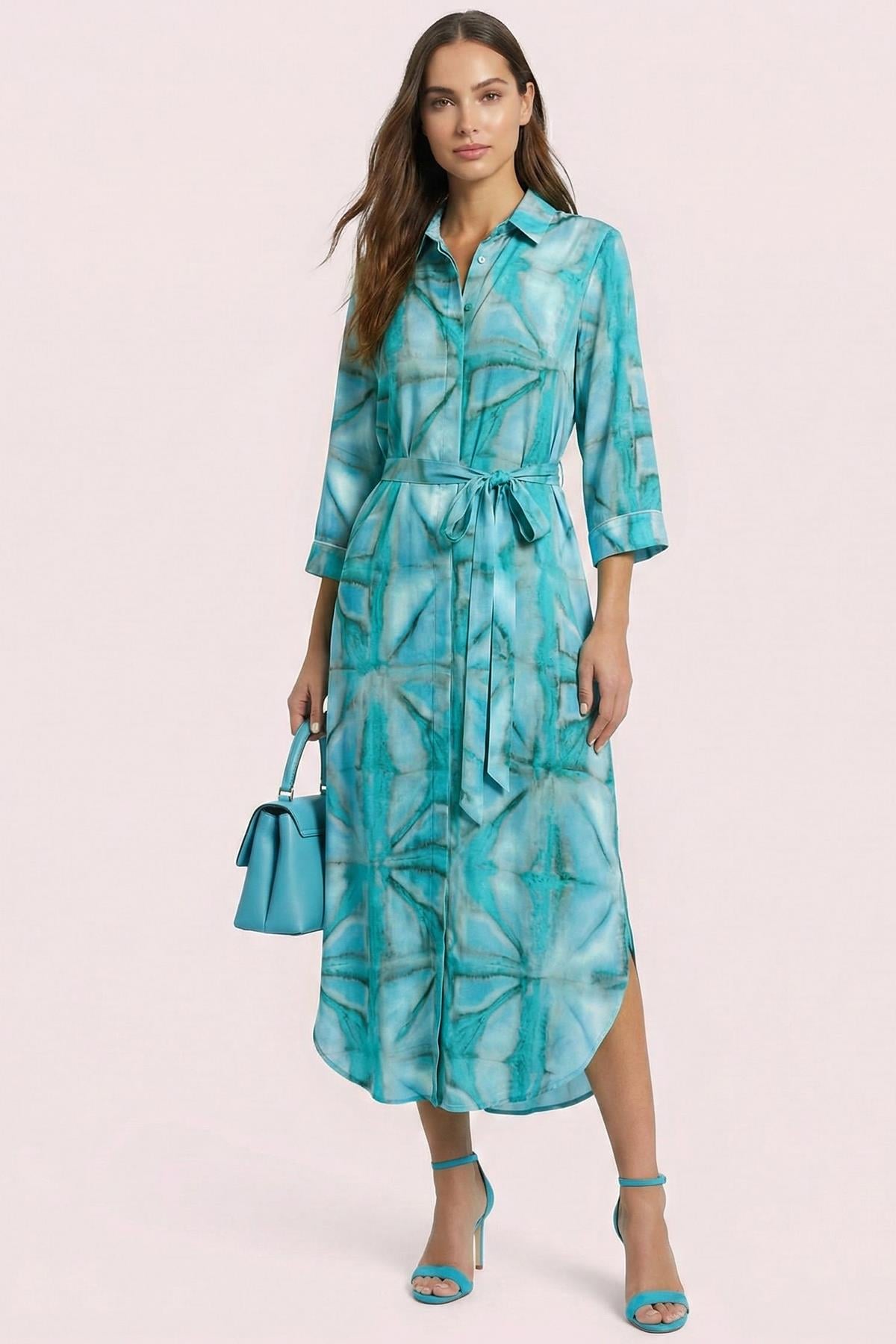 Draped Turquoise Satin Dress