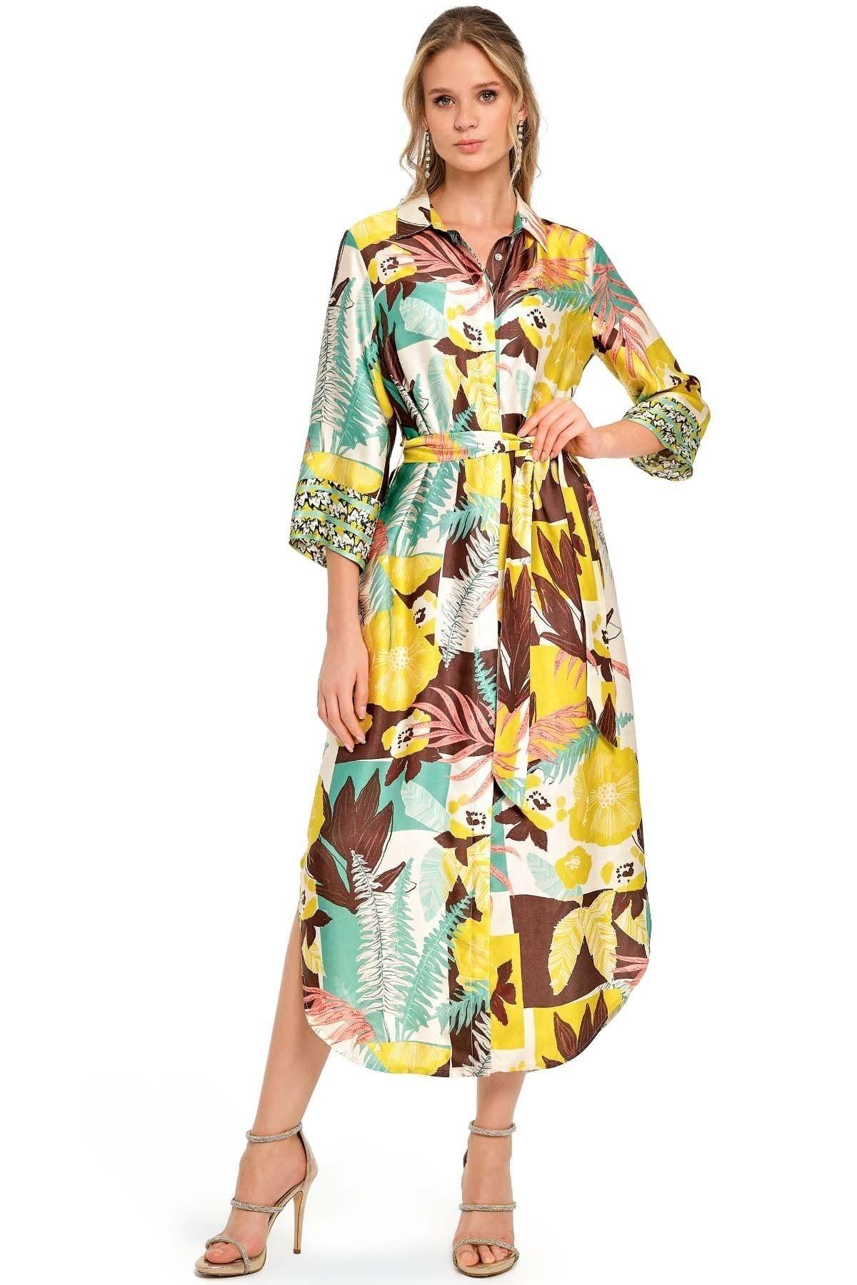 Buttoned Turquoise Woven Dress