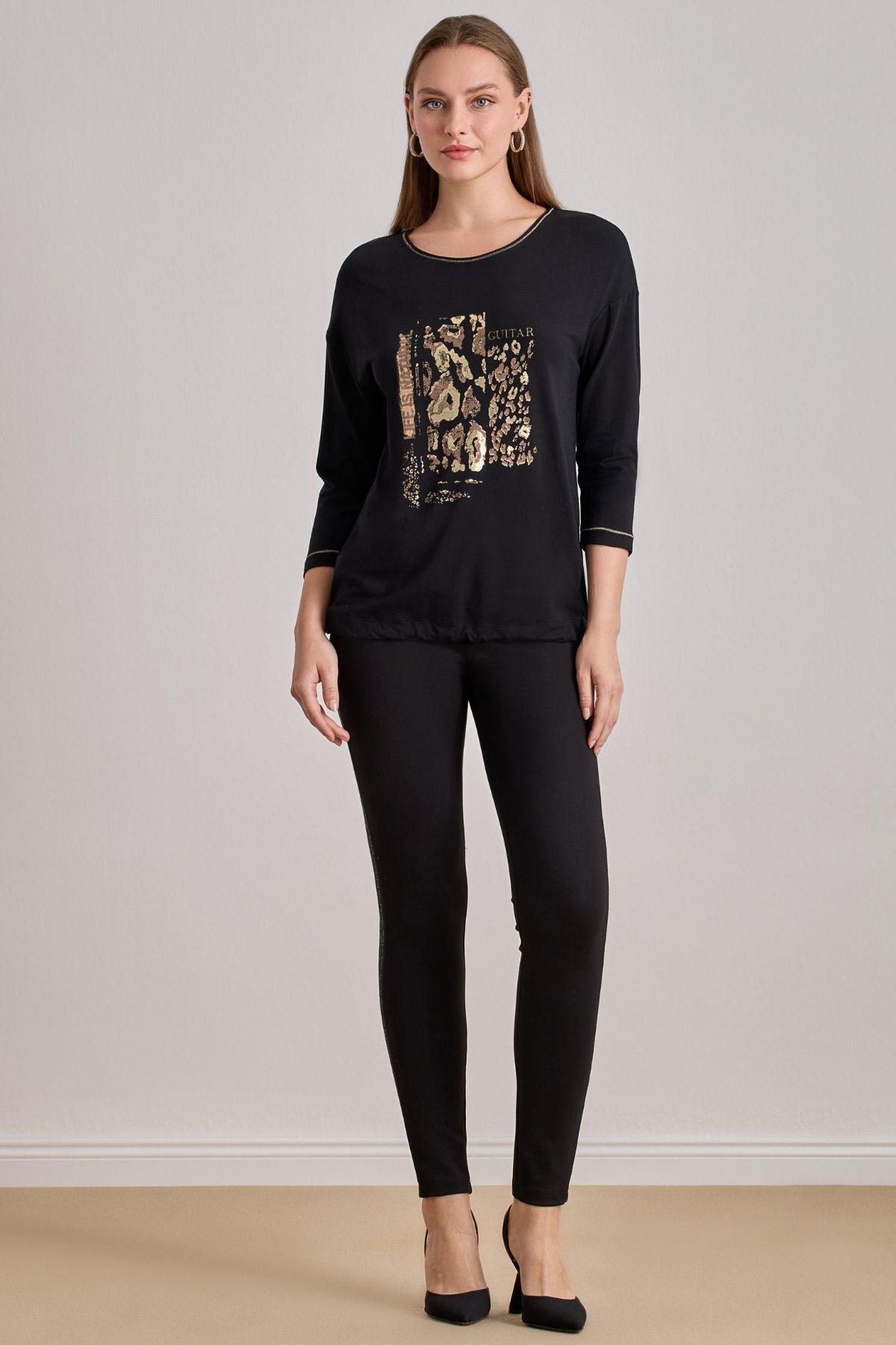 Drop Shoulder Black Viscose Blouse