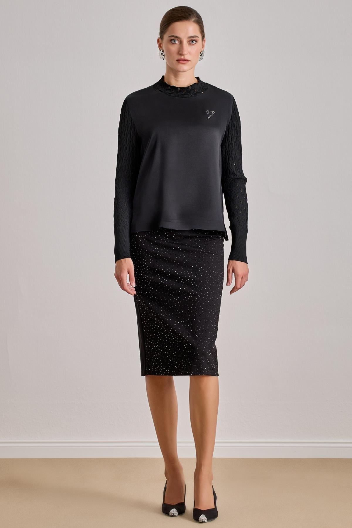 Straight Cut Black Satin Blouse