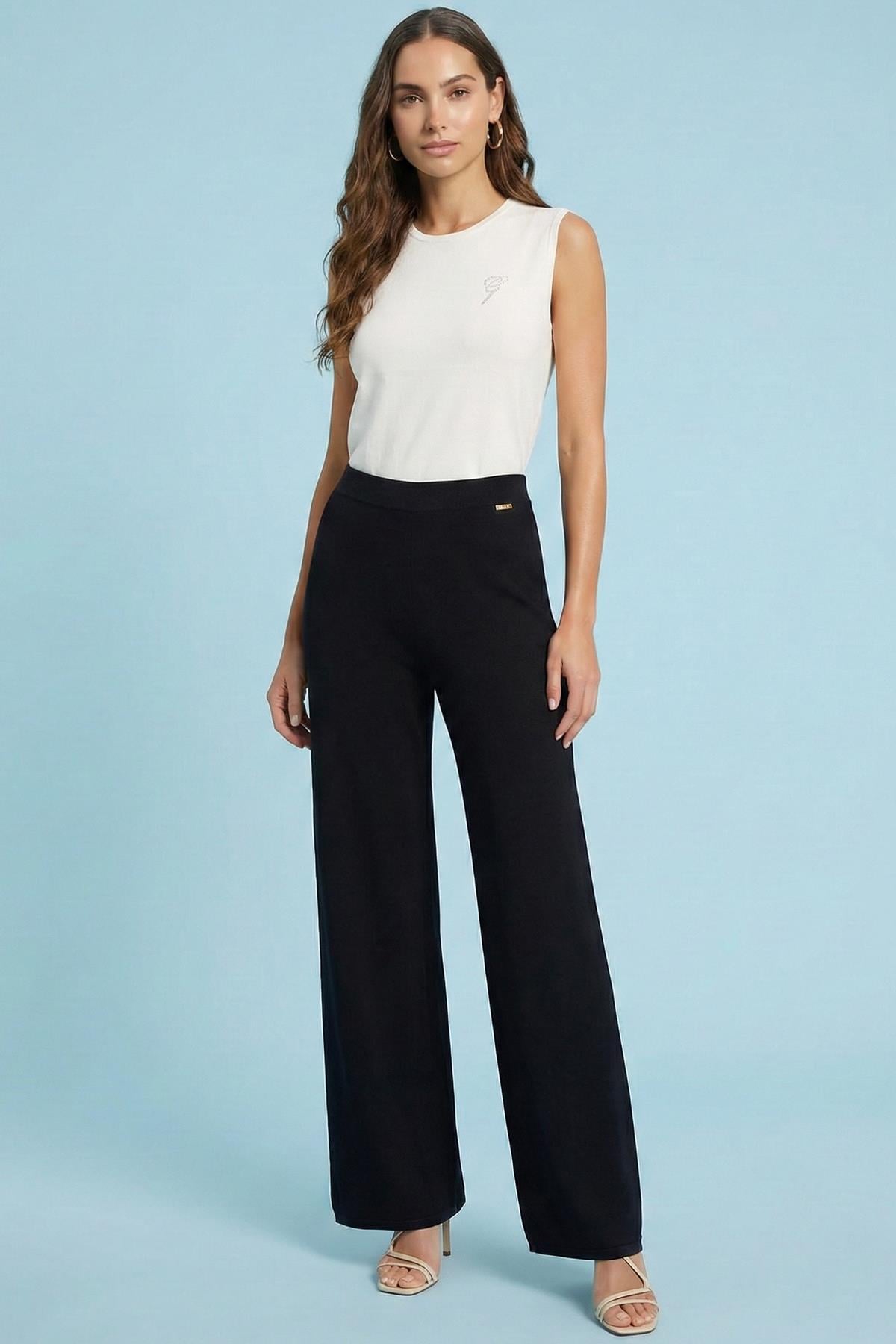 Straight Cut Black Knit Pants