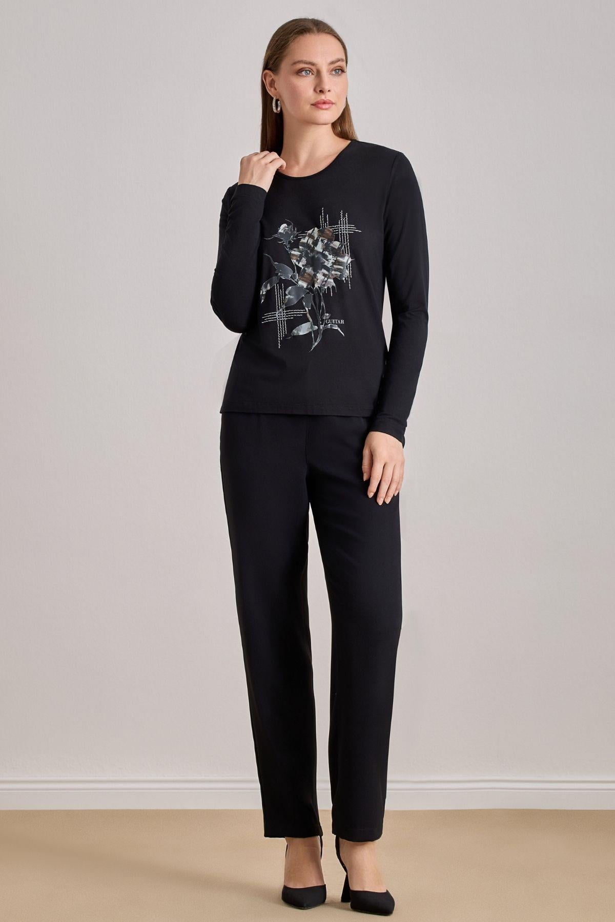 Straight Cut Black Viscose Blouse