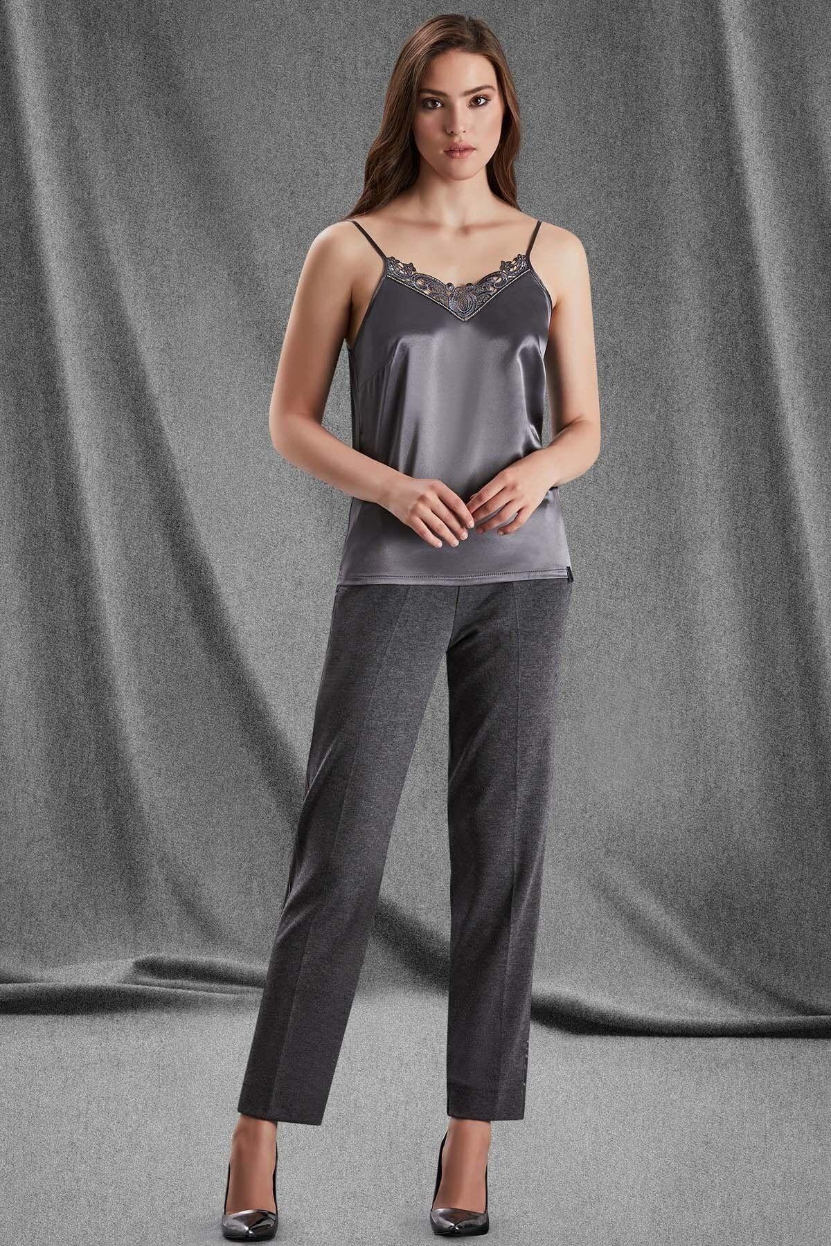 Straight Leg Anthracite Knit Trousers