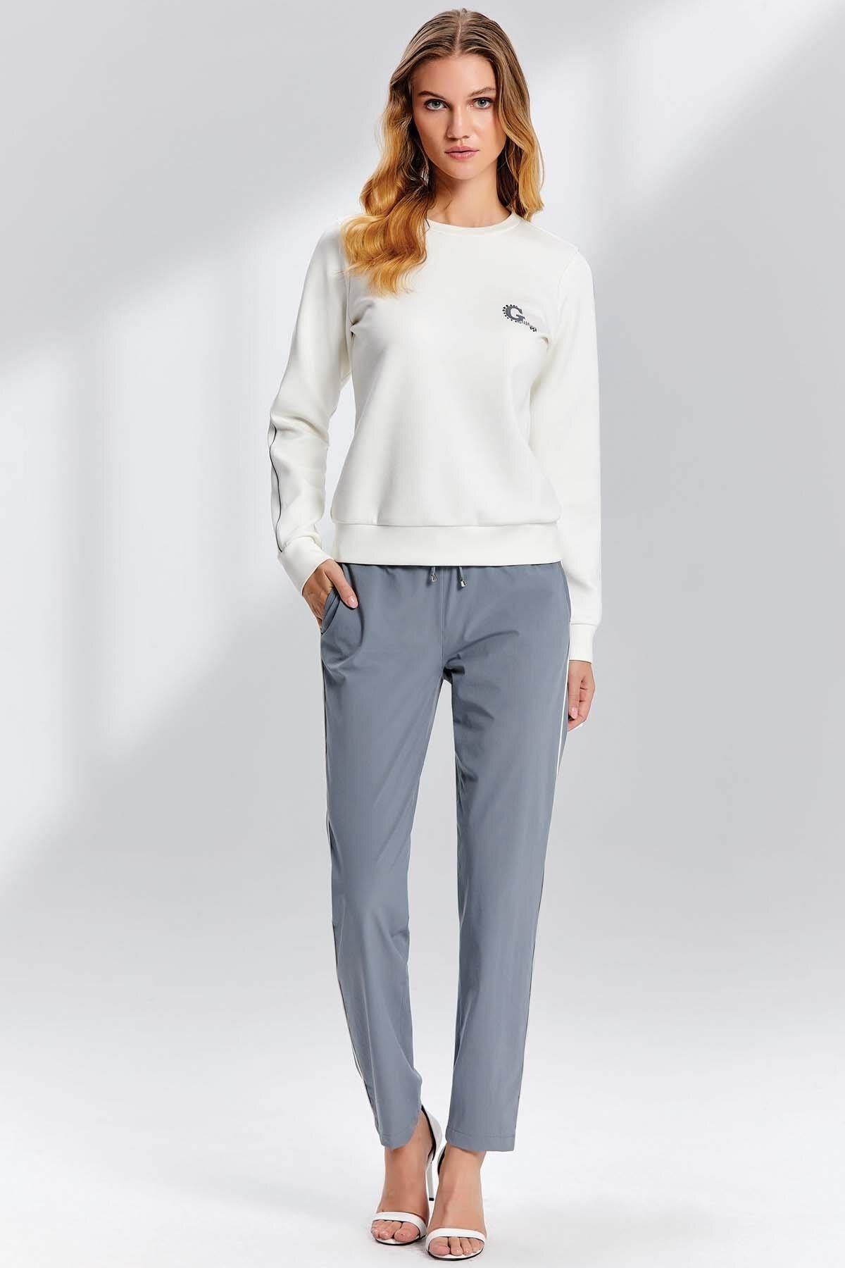 Straight Leg Grey Woven Trousers