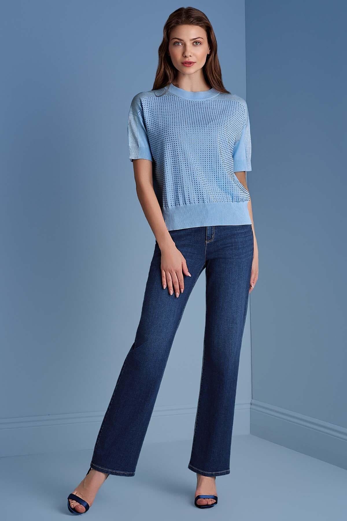 Straight Leg Dark Blue Denim Trousers