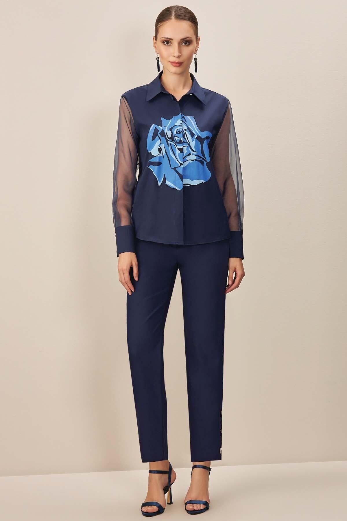 Straight Leg Navy Woven Trousers