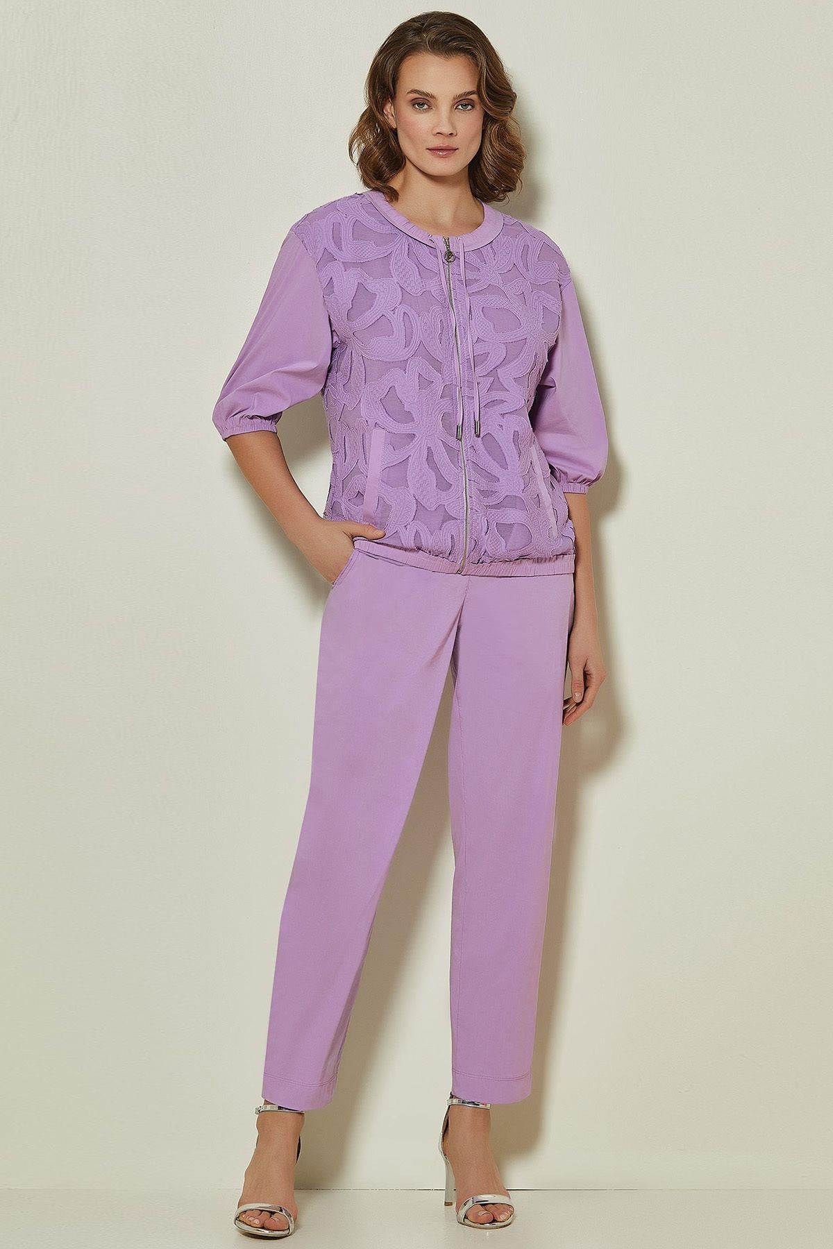 Düz Paça Lila Poplin Pantolon