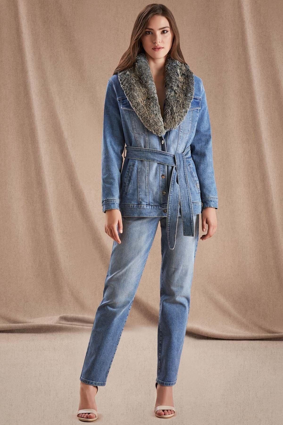 Straight Leg Blue Denim Trousers