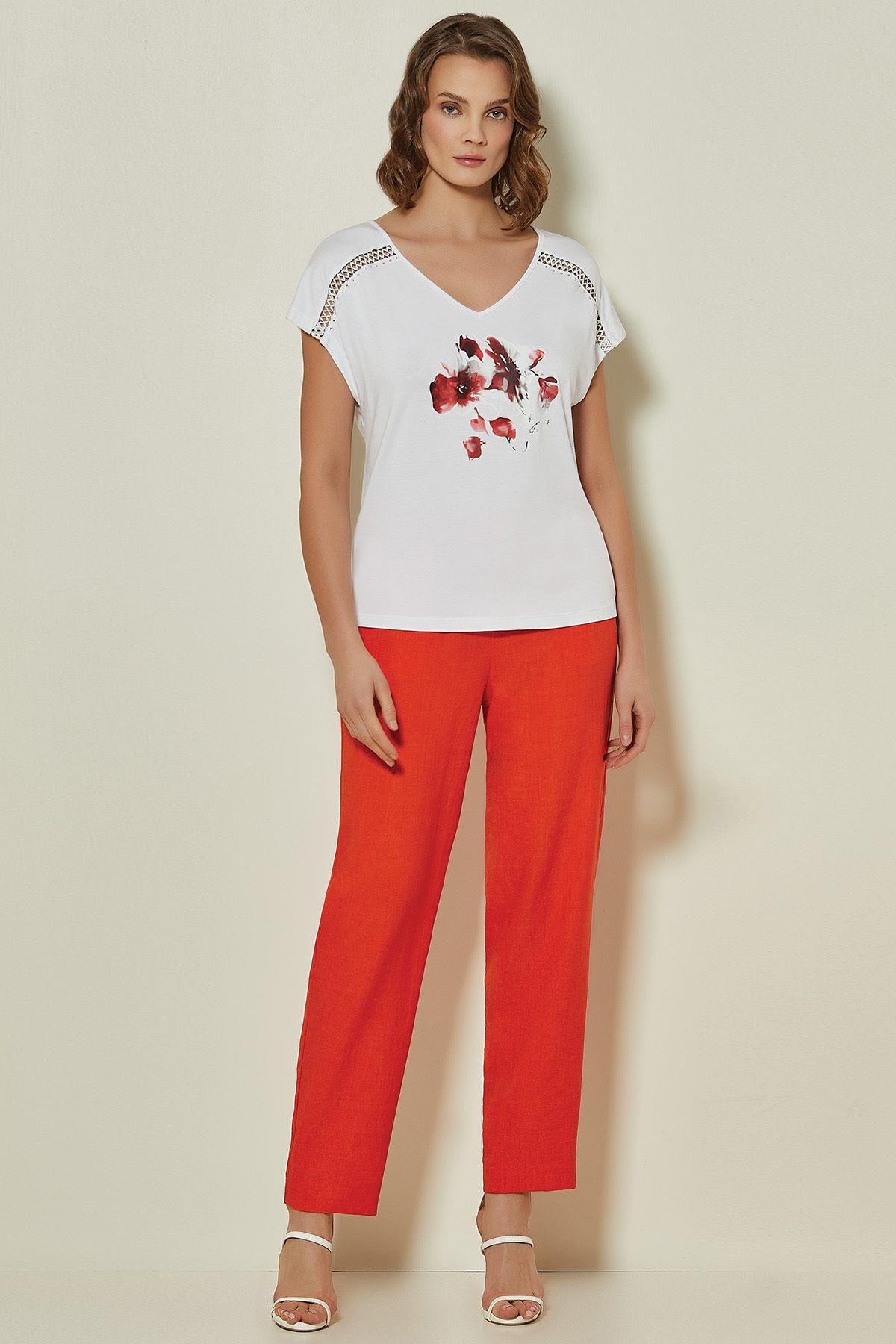 Düz Paça Mercan Dokuma Pantolon