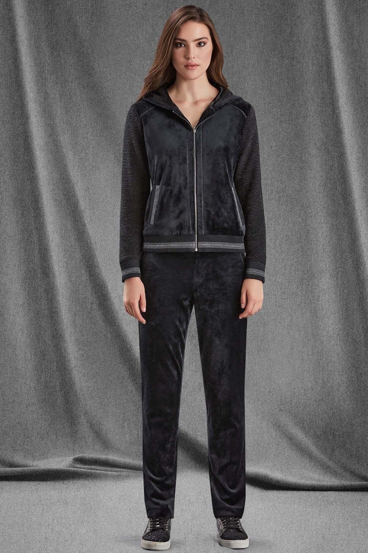 Straight Leg Black Velvet Sweatpants